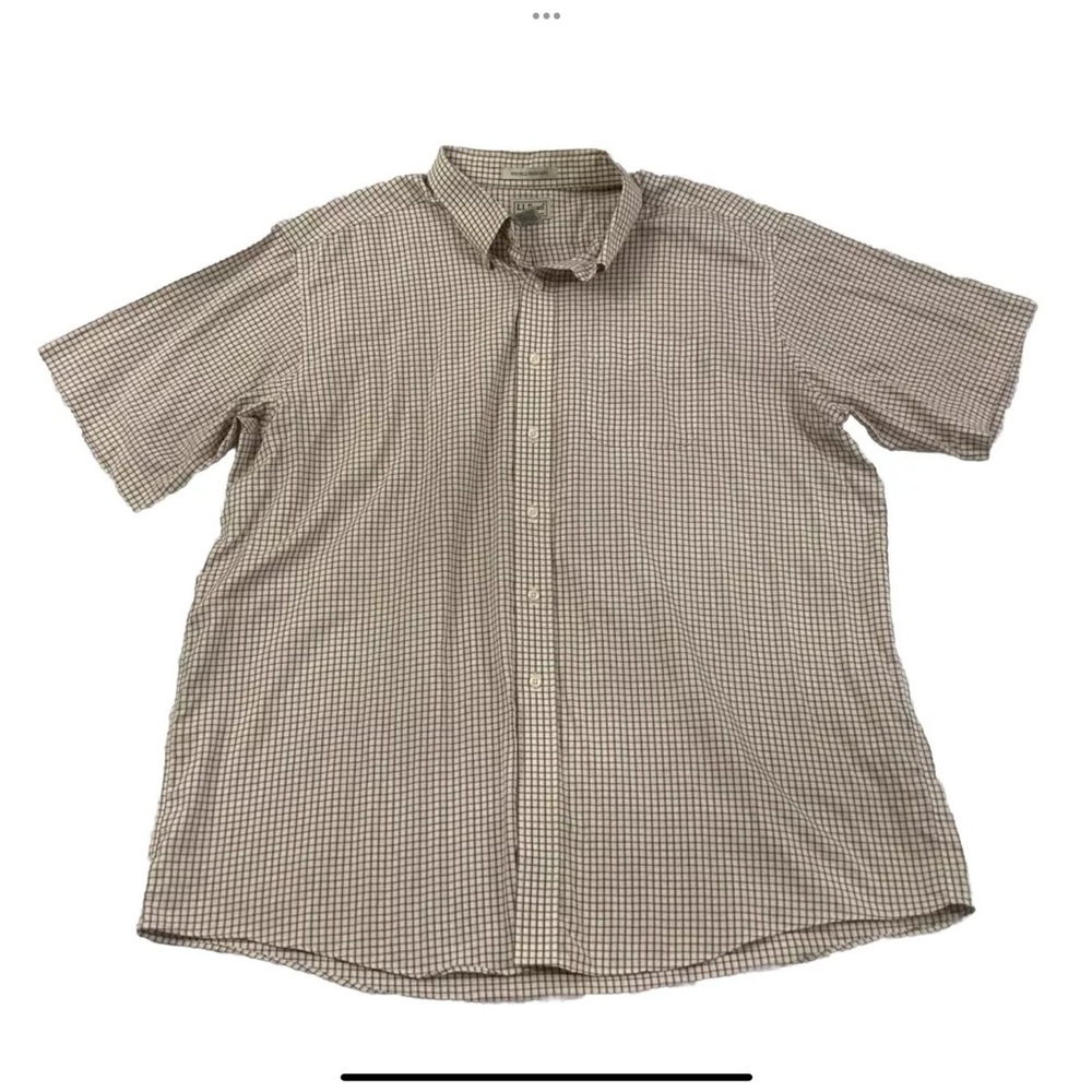LL Bean Wrinkle Resistant Mens XXL Shirt Button Down Red Gray Cream Check Cotton